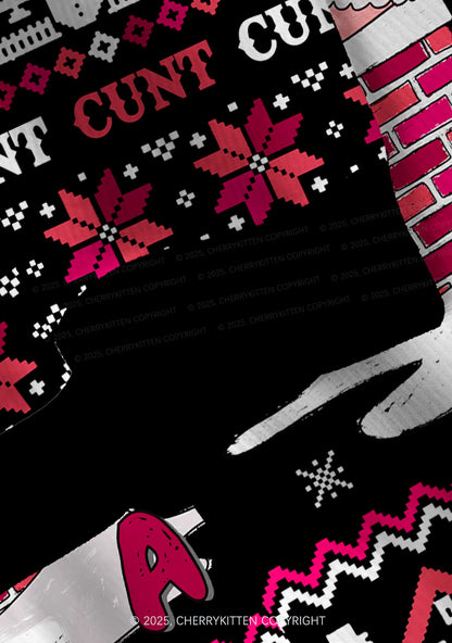 Santa Thinks Youre A Cxxt Y2K Christmas Cardigan Knit Sweatshirt Cherrykitten