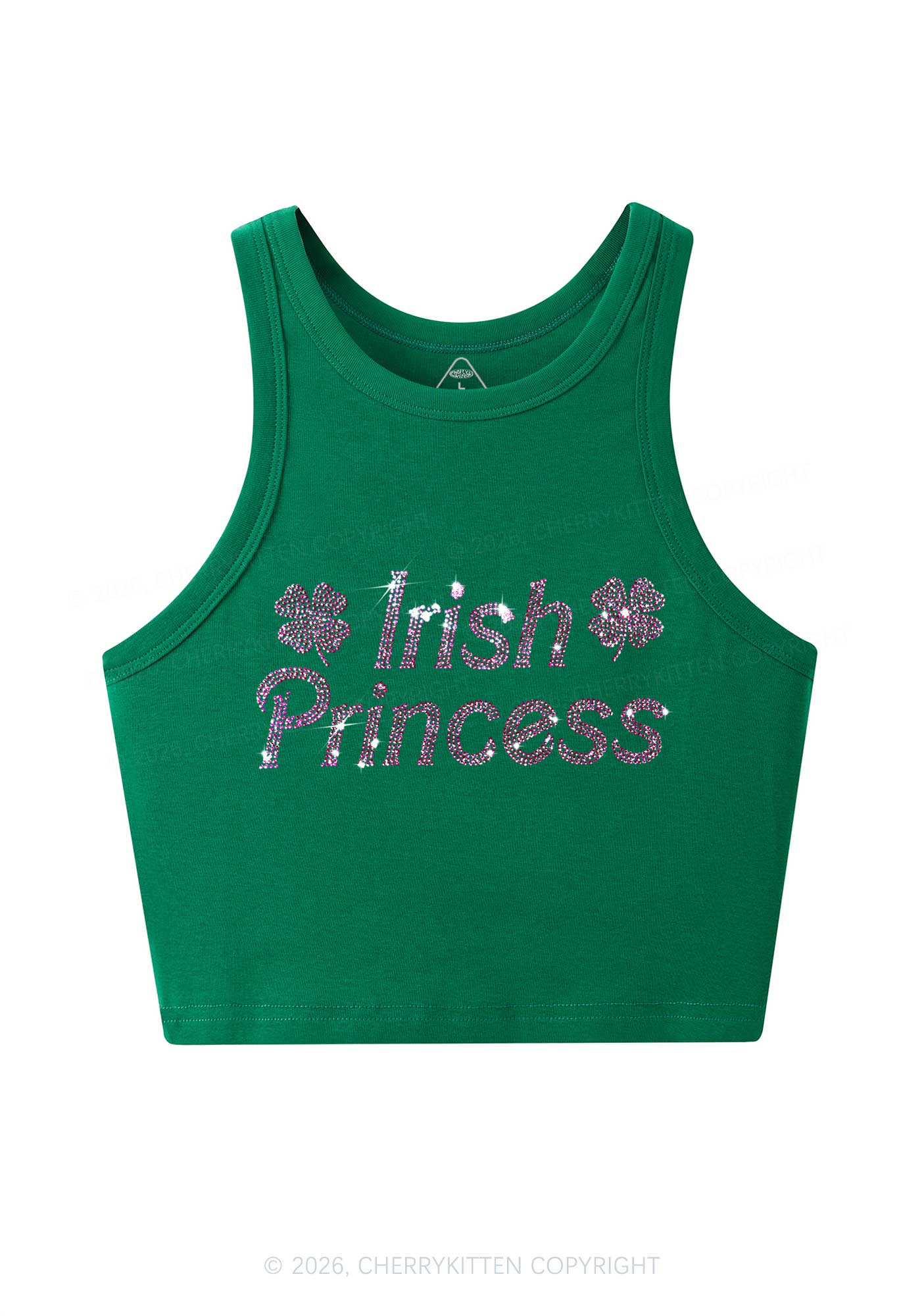 Rhinestone Irish Princess St Patricks Y2K Crop Tank Top Cherrykitten