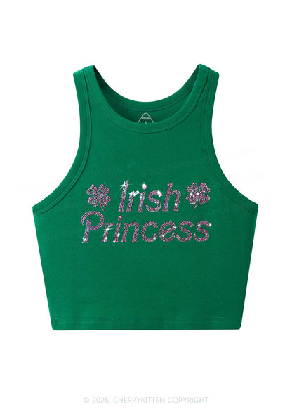 Rhinestone Irish Princess St Patricks Y2K Crop Tank Top Cherrykitten