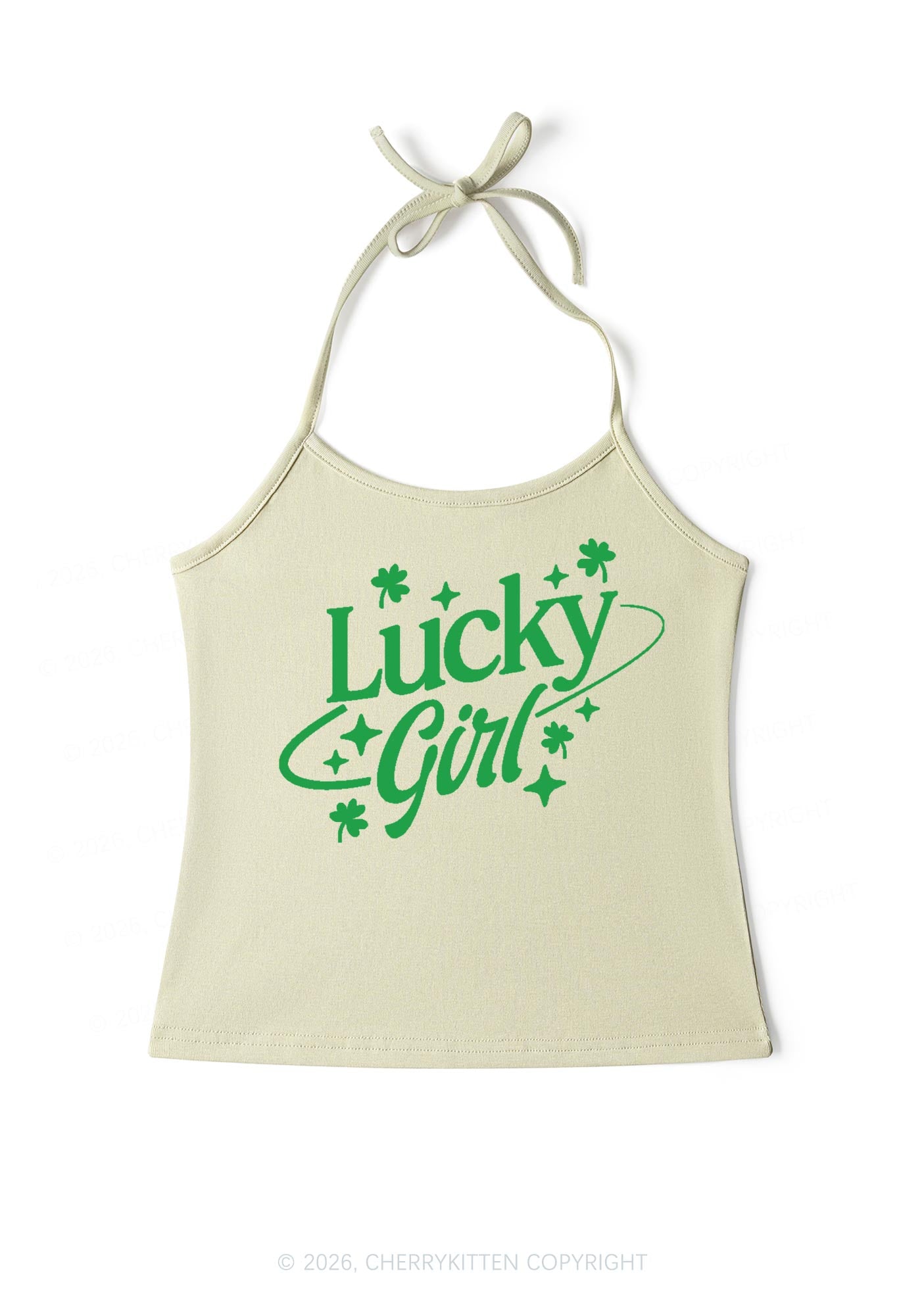 Lucky Girl Star Clover St Patricks Y2K Halter Neck Cami Cherrykitten