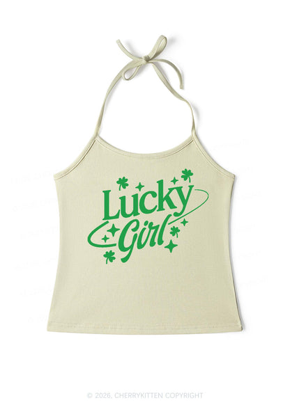 Lucky Girl Star Clover St Patricks Y2K Halter Neck Cami Cherrykitten