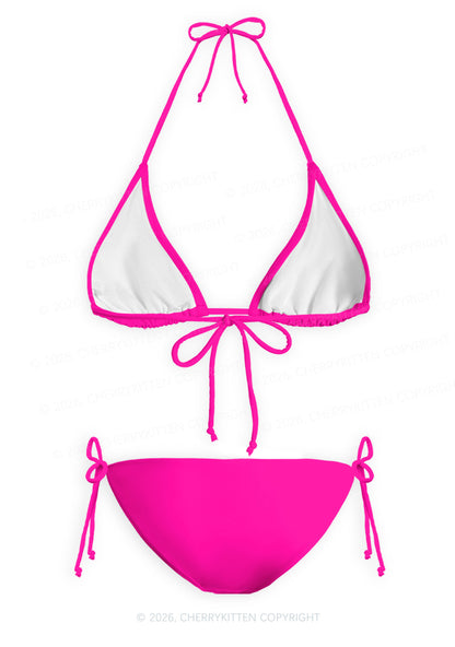 Hot Pink Plain Y2K Print Bikini Set Cherrykitten