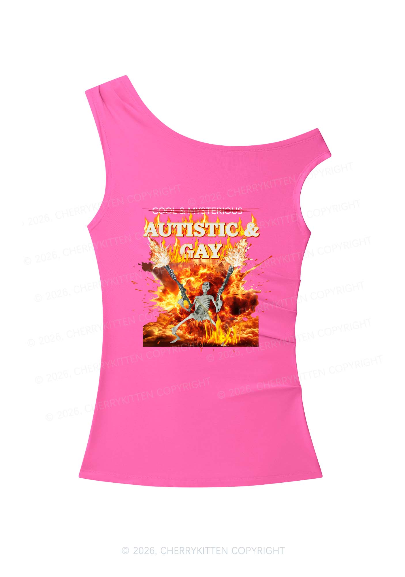 Autistic Gay Skeleton Y2K Off Shoulder Tank Top Cherrykitten