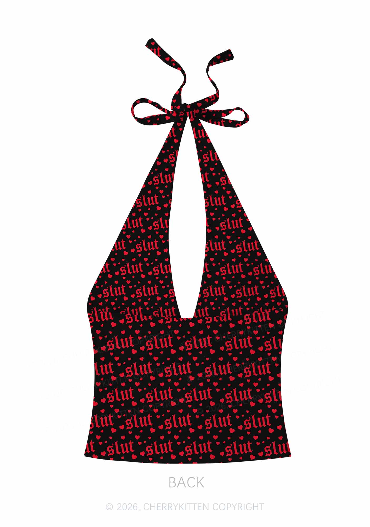 Black Slxt Y2K Print Halter Deep V Neck Cami Cherrykitten