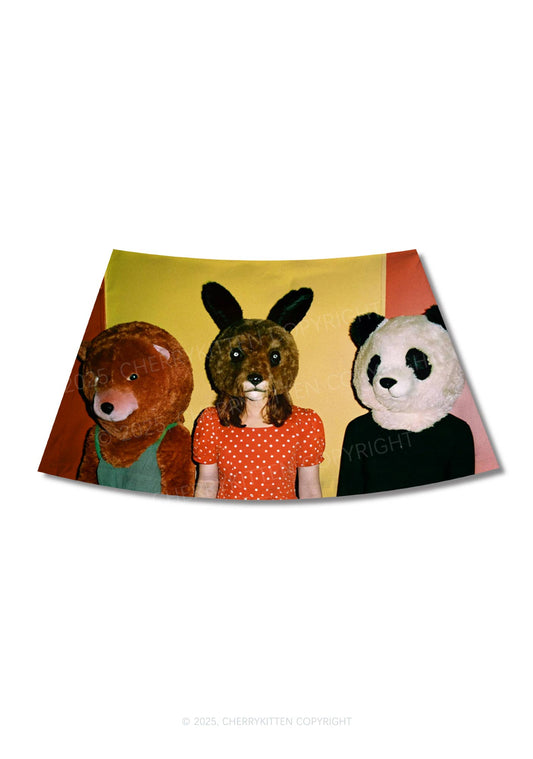 Rabbit Mask Girl Y2K Print Mini Skirt Cherrykitten