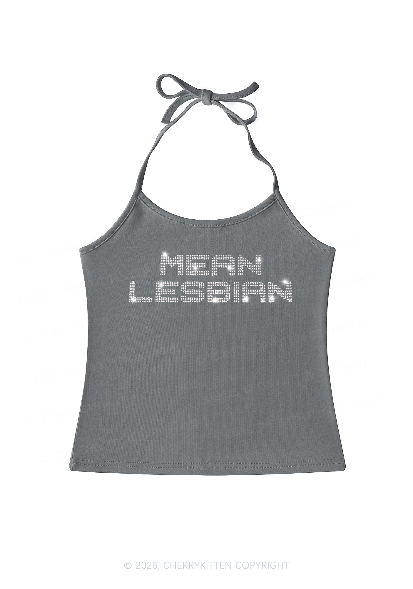 Rhinestone Mean Lesbian Pride Y2K Halter Neck Cami Cherrykitten