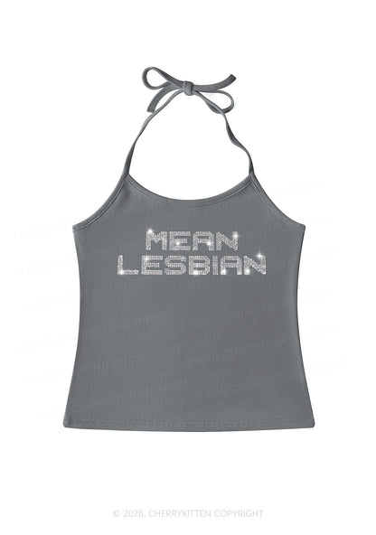 Rhinestone Mean Lesbian Pride Y2K Halter Neck Cami Cherrykitten