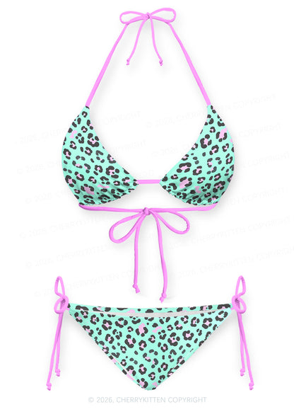 Mint Green Leopard Y2K Print Bikini Set Cherrykitten