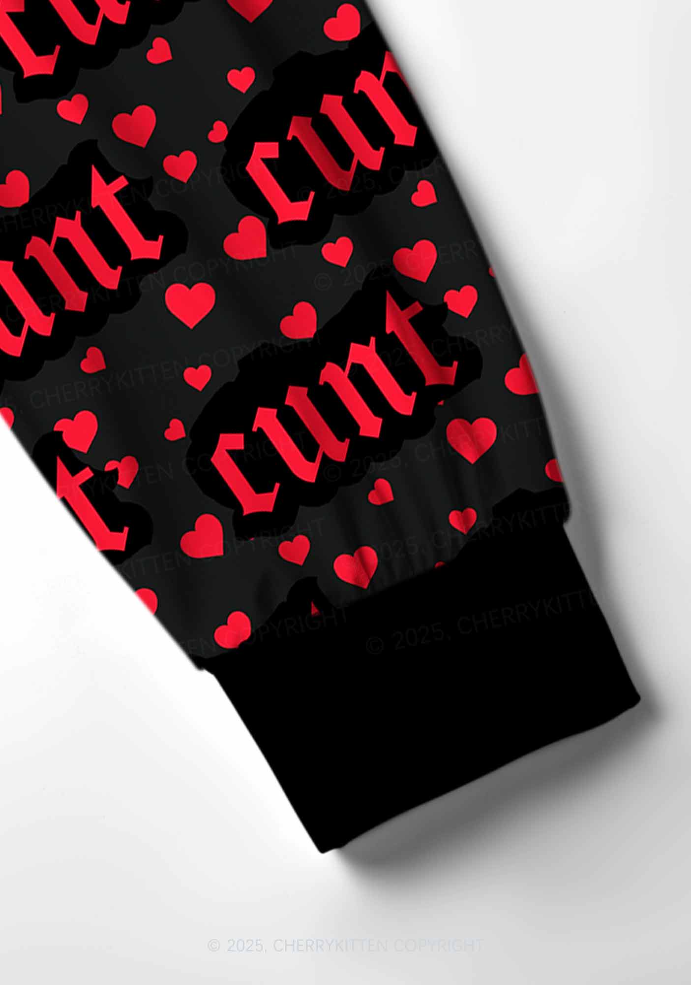 Red Hearts Cxxt Valentine's Day Y2K Print Long Sleeve Pajama Set Cherrykitten