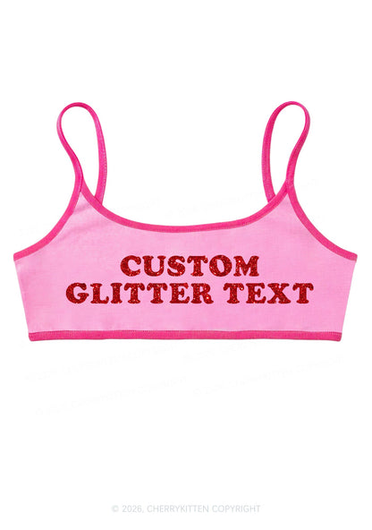 Custom Glitter Text Y2K Super Crop Cami Cherrykitten