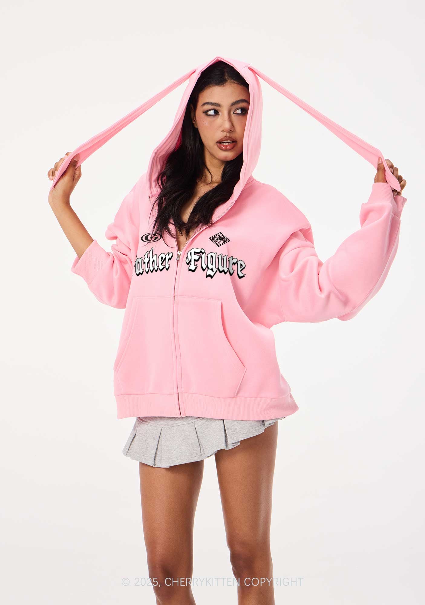 Father Figure Y2K Bunny Ear Zip Hoodie Cherrykitten