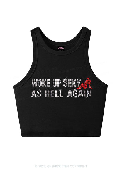 Rhinestone Woke Up Sexy Y2K Crop Tank Top Cherrykitten