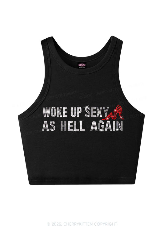 Rhinestone Woke Up Sexy Y2K Crop Tank Top Cherrykitten