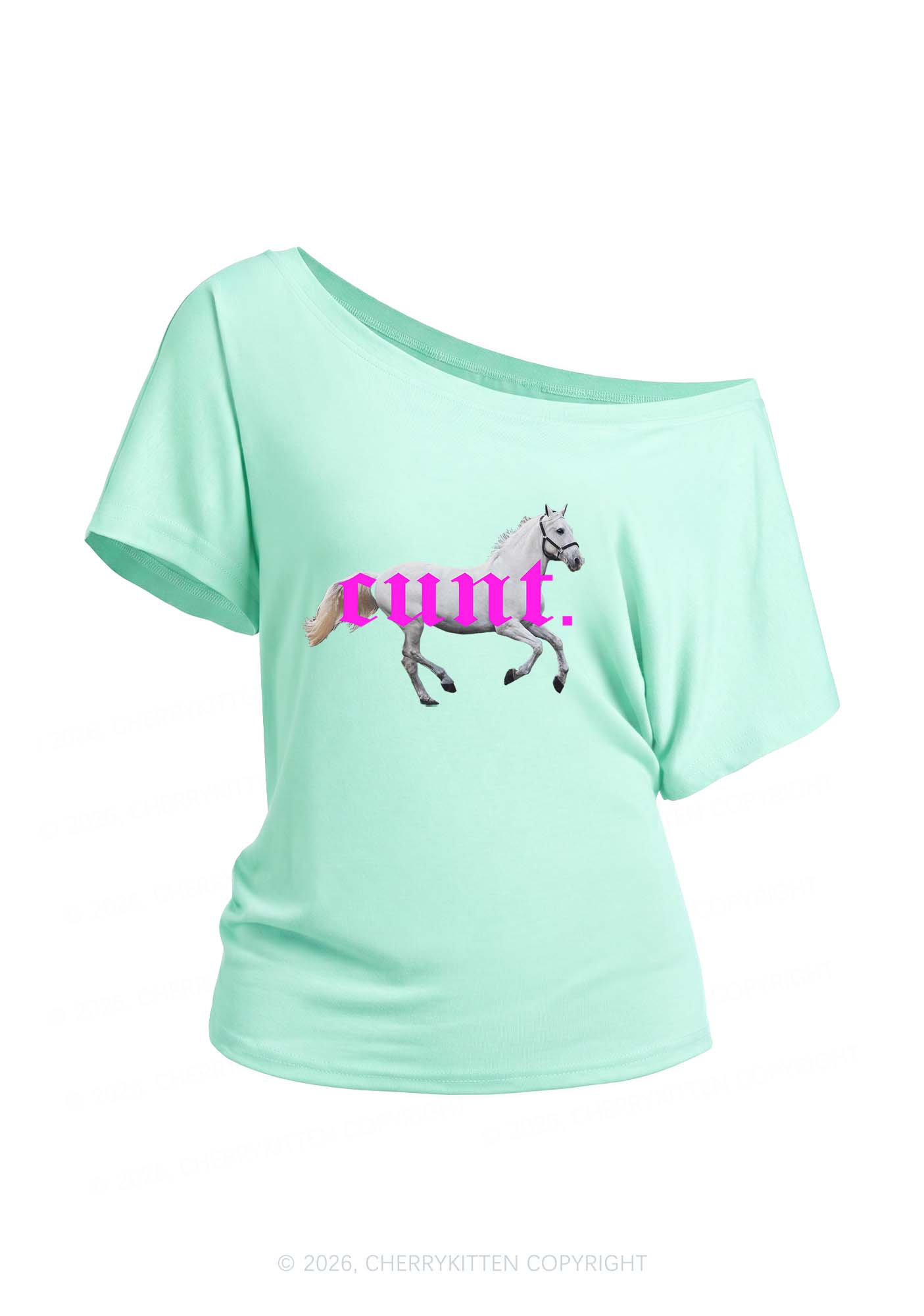 Cxxt Horse Y2K Off Shoulder Tee Cherrykitten