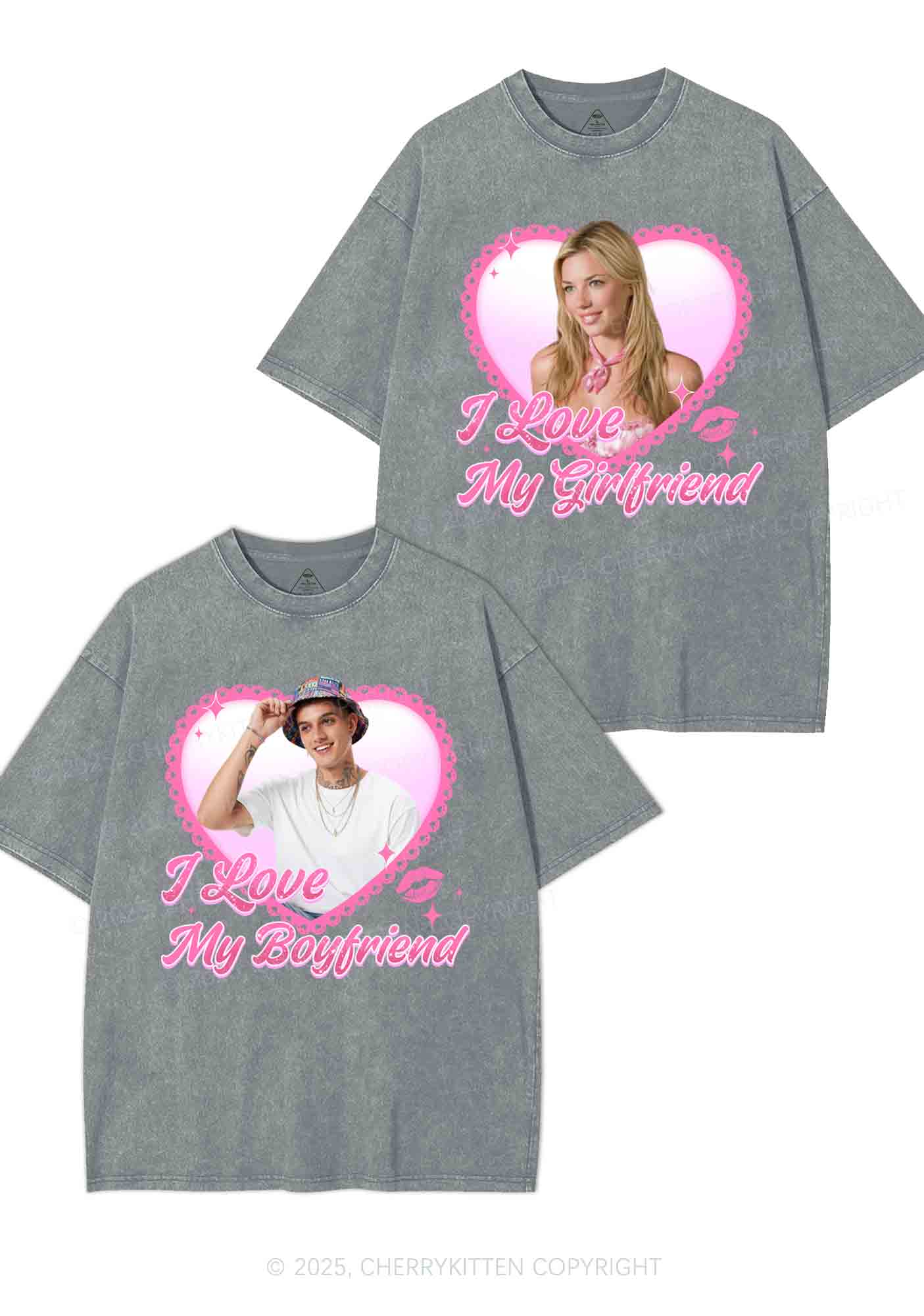Custom Love My GF BF Photo Y2K Valentine's Day Washed Tee Cherrykitten