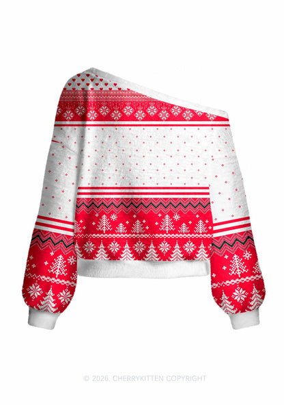 Pretty Girls Drink Diet Cola Y2K Off Shoulder Knit Sweatshirt Cherrykitten