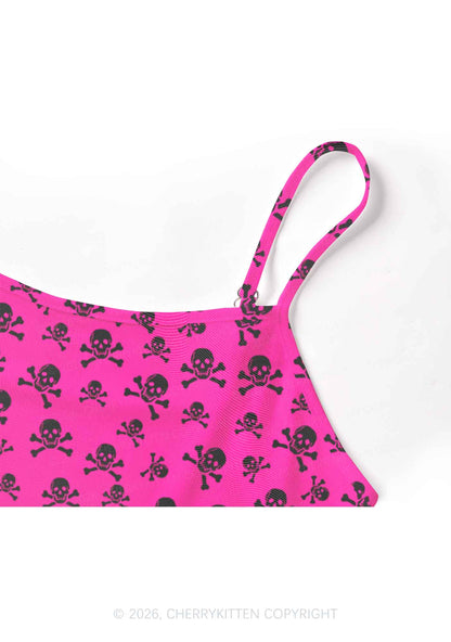 Hot Pink Skulls Y2K Mesh Cami Tank Cherrykitten