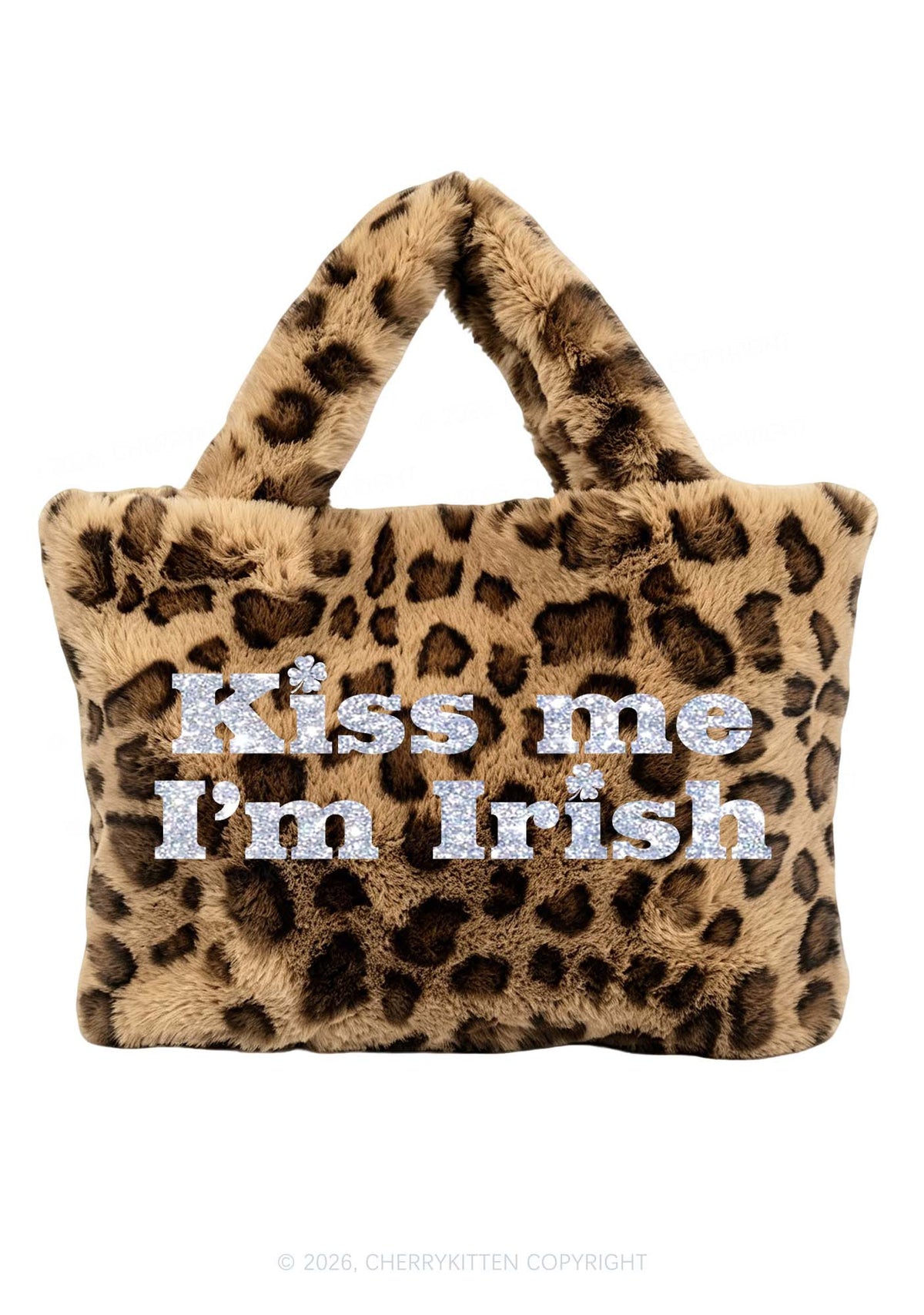 Glitter Kiss Me Im Irish St Patricks Y2K Plush Leopard Handbag Cherrykitten