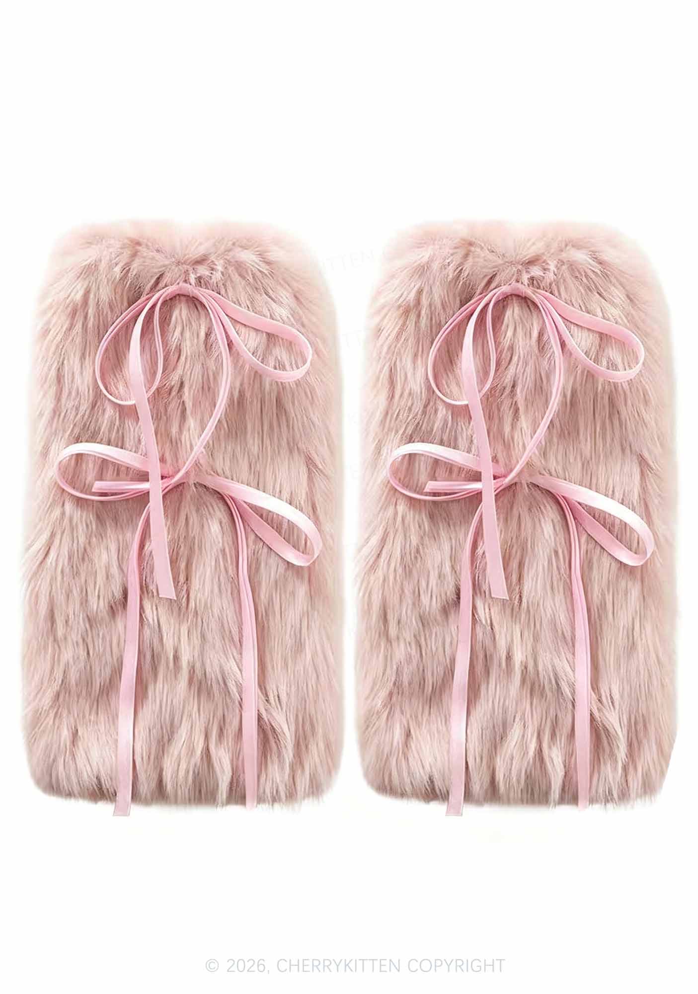 Fuzzy Bow Faux Fur Y2K Leg Warmers Cherrykitten
