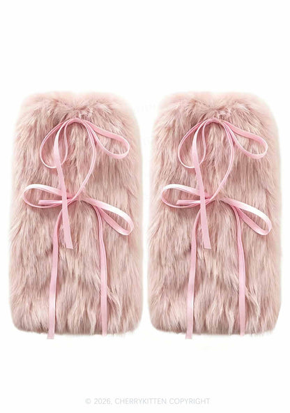Fuzzy Bow Faux Fur Y2K Leg Warmers Cherrykitten