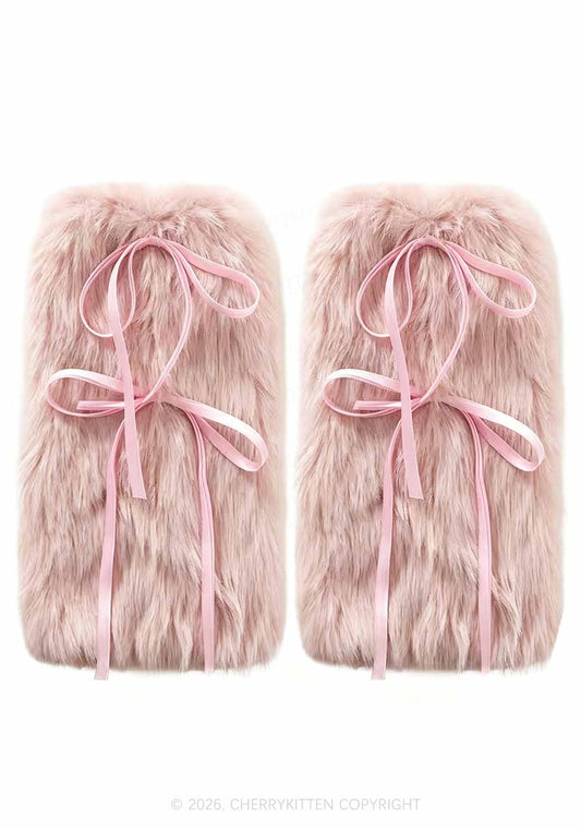 Fuzzy Bow Faux Fur Y2K Leg Warmers Cherrykitten