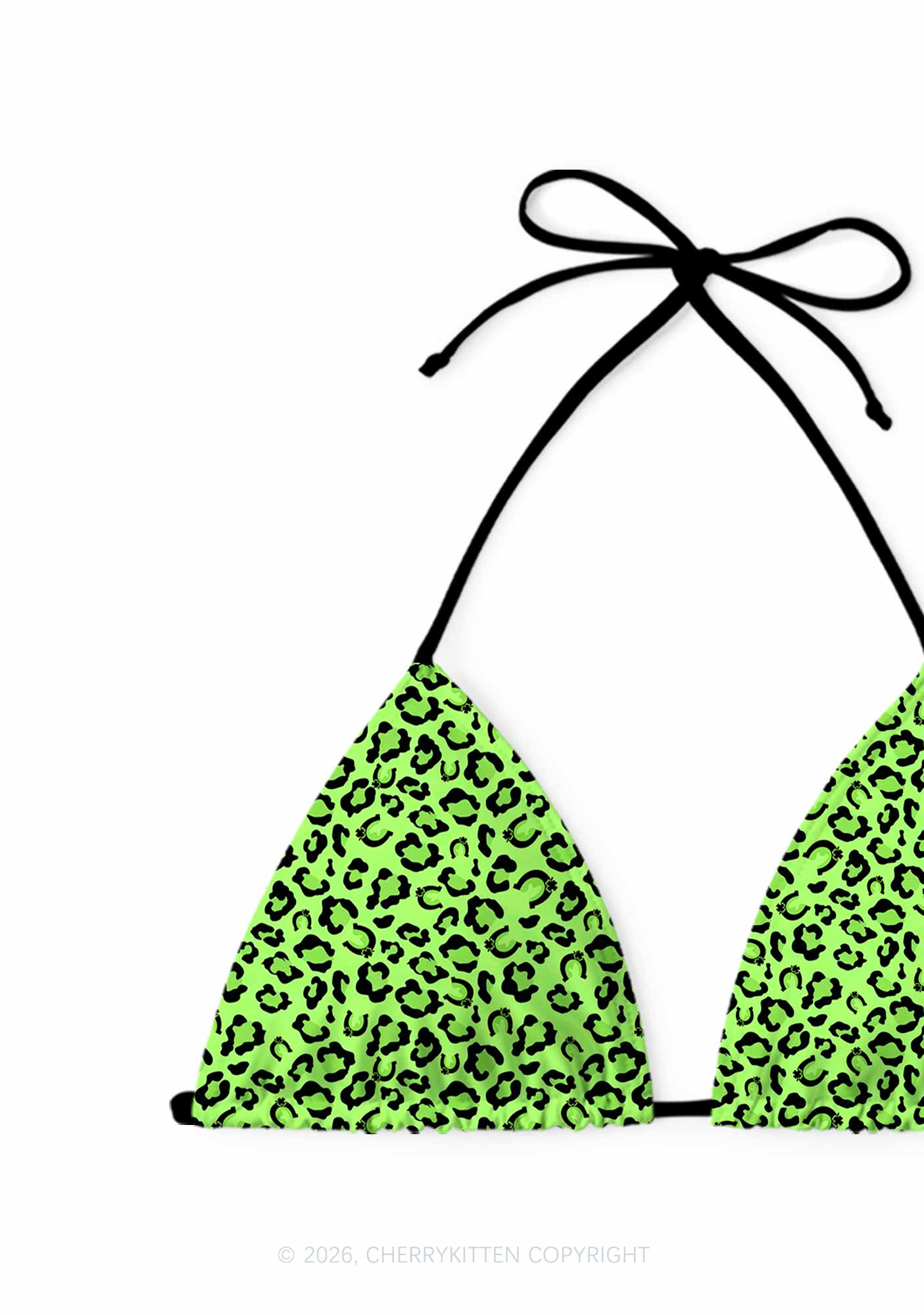 Fluorescent Green Leopard St Patricks Y2K Print Bikini Set Cherrykitten
