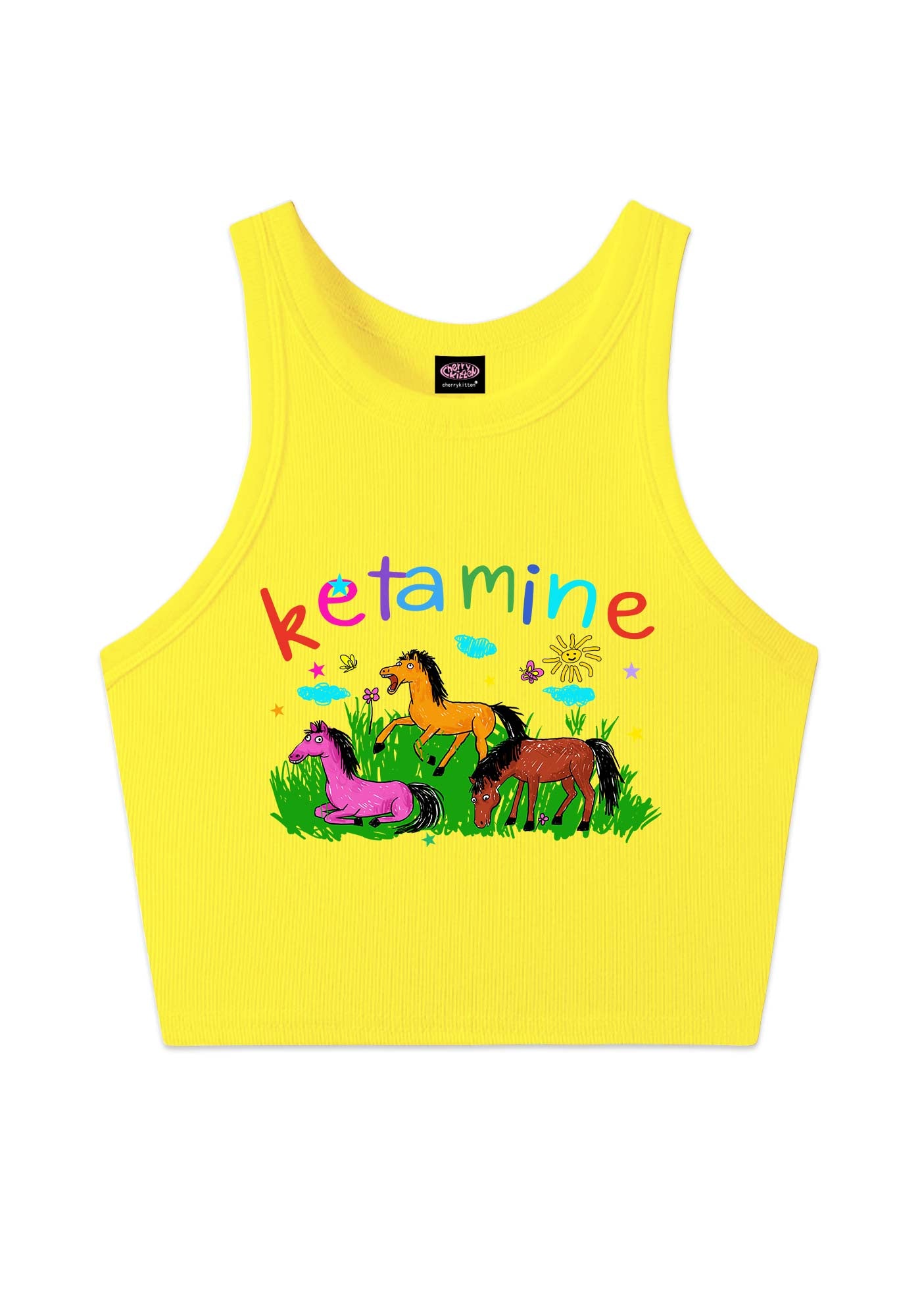 Rainbow K Pony Y2K Crop Tank Top Cherrykitten