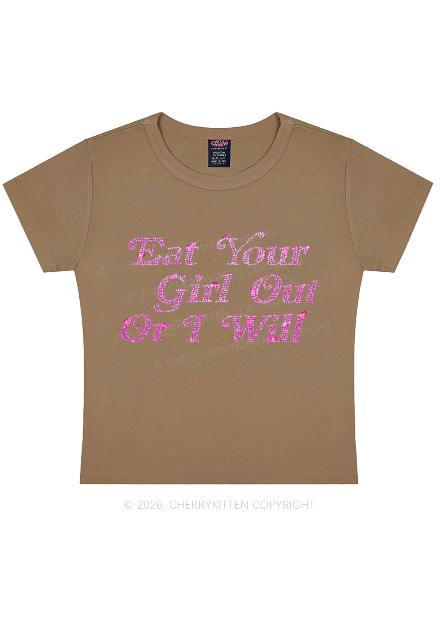 Rhinestone Eat Your Girl Out Y2K Baby Tee Cherrykitten