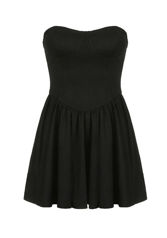 French Style Black Strapless Dress