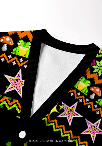 Tism Rizz Frog Y2K Christmas Cardigan Knit Sweatshirt Cherrykitten