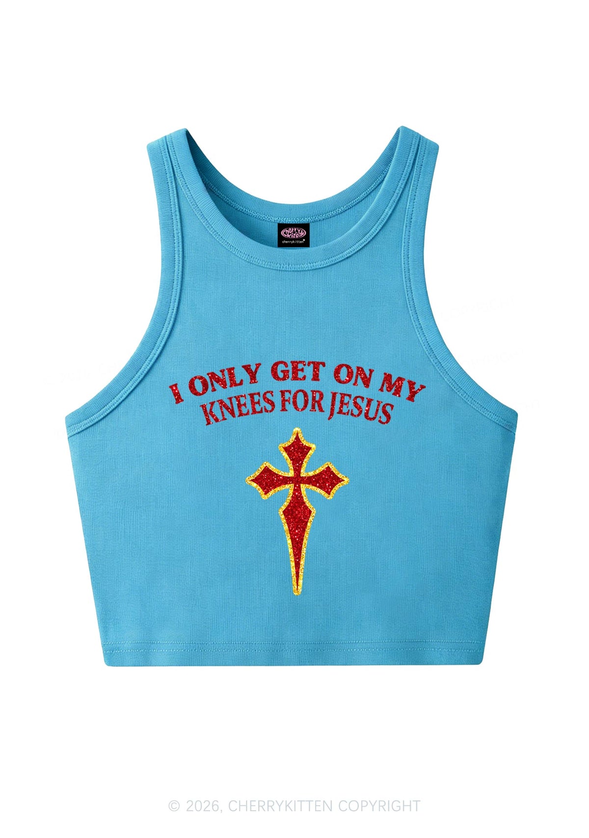 Glitter Get On My Knees For Jesus Y2K Crop Tank Top Cherrykitten