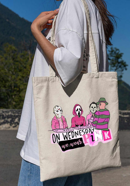 Halloween On Wednesday We Wear Pink Canvas Tote Bag Cherrykitten