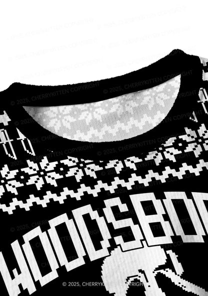 Halloween Black Horror Club Y2K Christmas Crop Knit Sweatshirt Cherrykitten