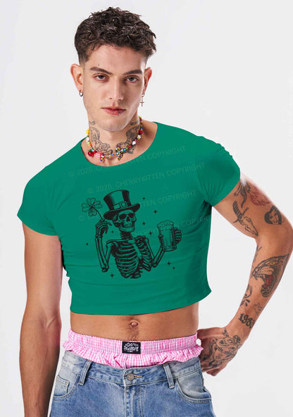Green Skeleton St Patricks Y2K Baby Tee Cherrykitten