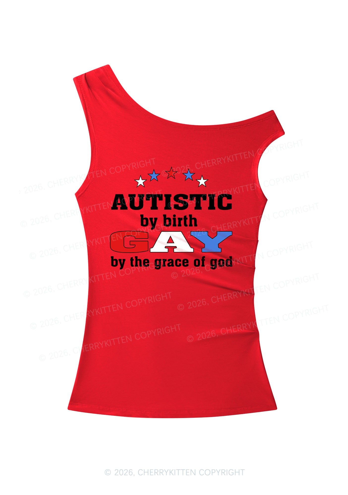 Autistic By Birth Gay Y2K Off Shoulder Tank Top Cherrykitten