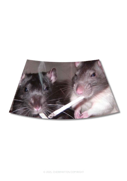 Smoking Rats Y2K Print Mini Skirt Cherrykitten