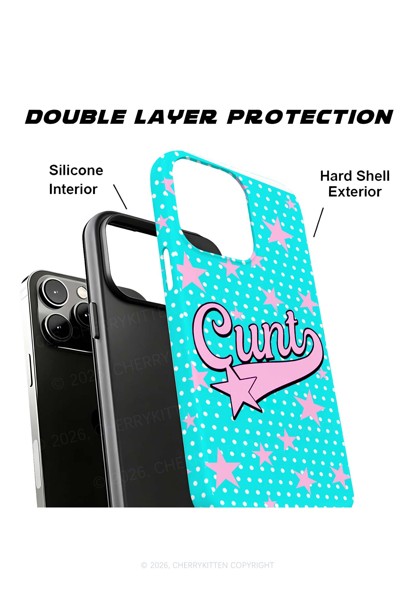 Pink Cxxt On Mint Blue Y2K Phone Case Cherrykitten