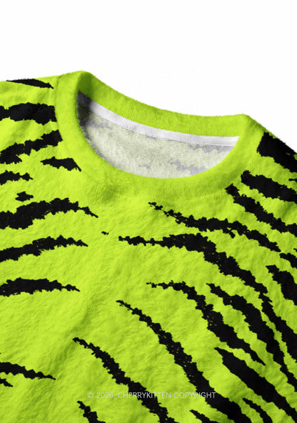 Green Zebra Y2K Knit Sweatshirt Cherrykitten