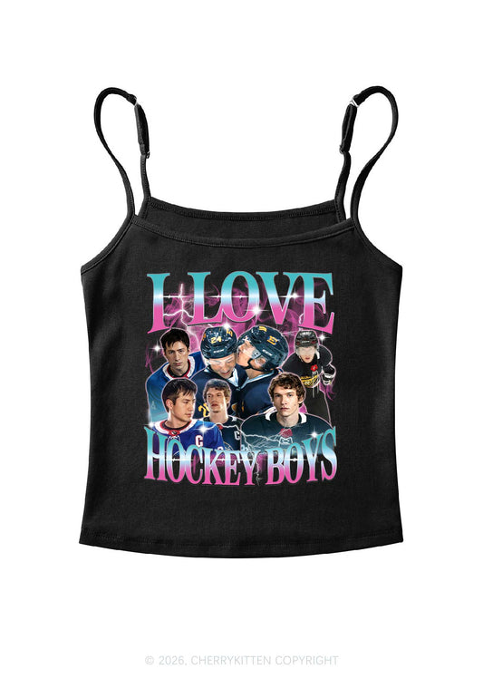 Pink Blue Gradient I Love Hockey Boys HR Y2K Spaghetti Strap Cami Cherrykitten