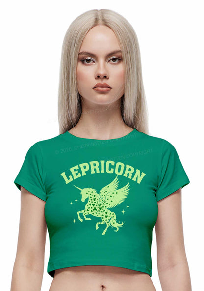 Lepricorn Unicorn St Patricks Y2K Baby Tee Cherrykitten