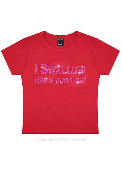 Rhinestone Swallow Like Good Girl Y2K Baby Tee Cherrykitten