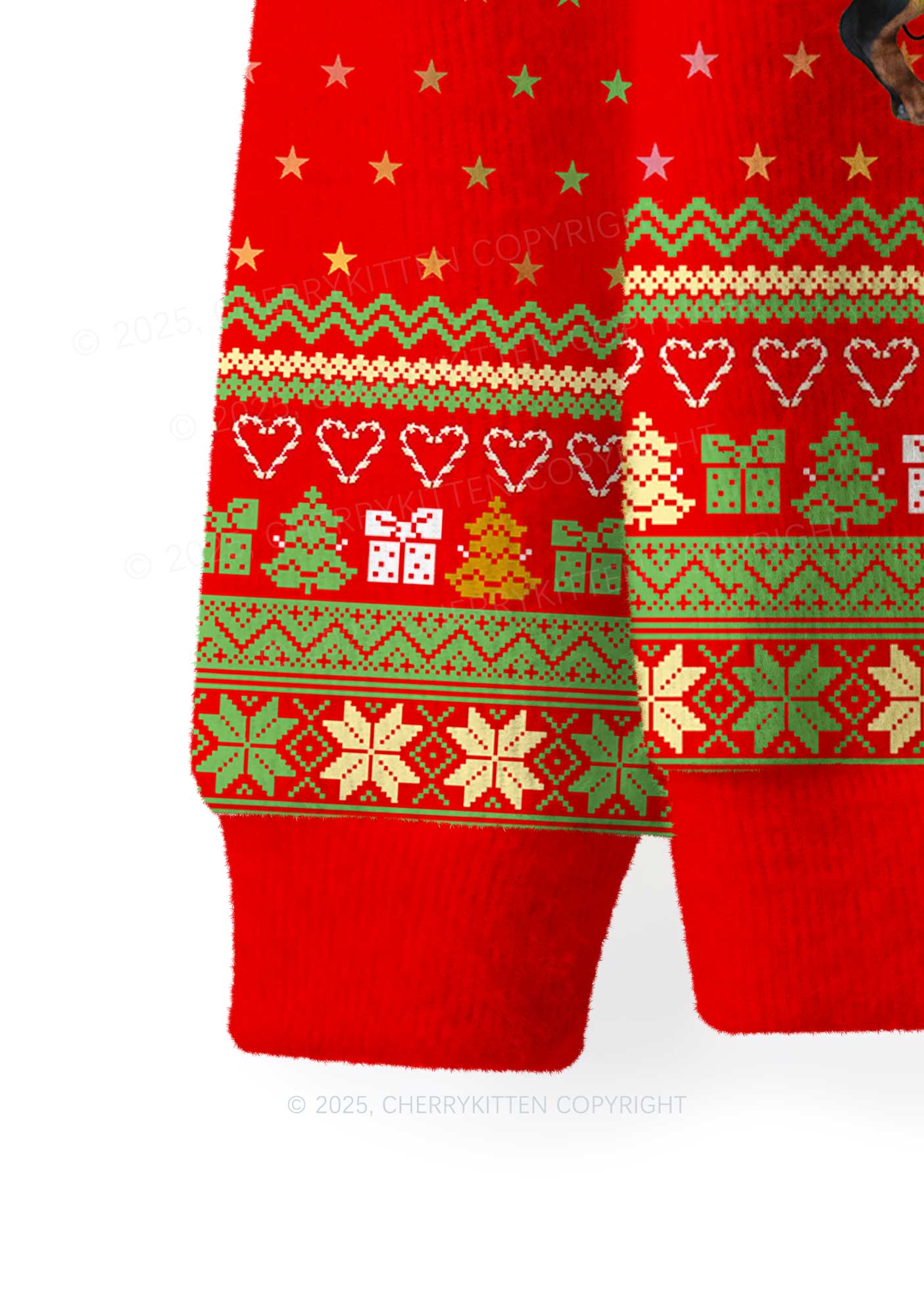 Festive Dachshund Y2K Christmas Knit Sweatshirt Cherrykitten