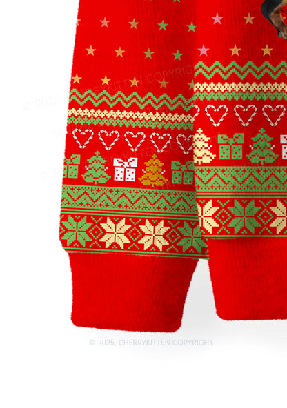 Festive Dachshund Y2K Christmas Knit Sweatshirt Cherrykitten