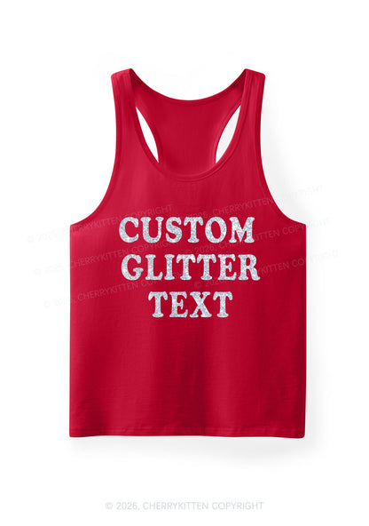 Custom Text Glitter Y2K Men Racerback Tank Top Cherrykitten