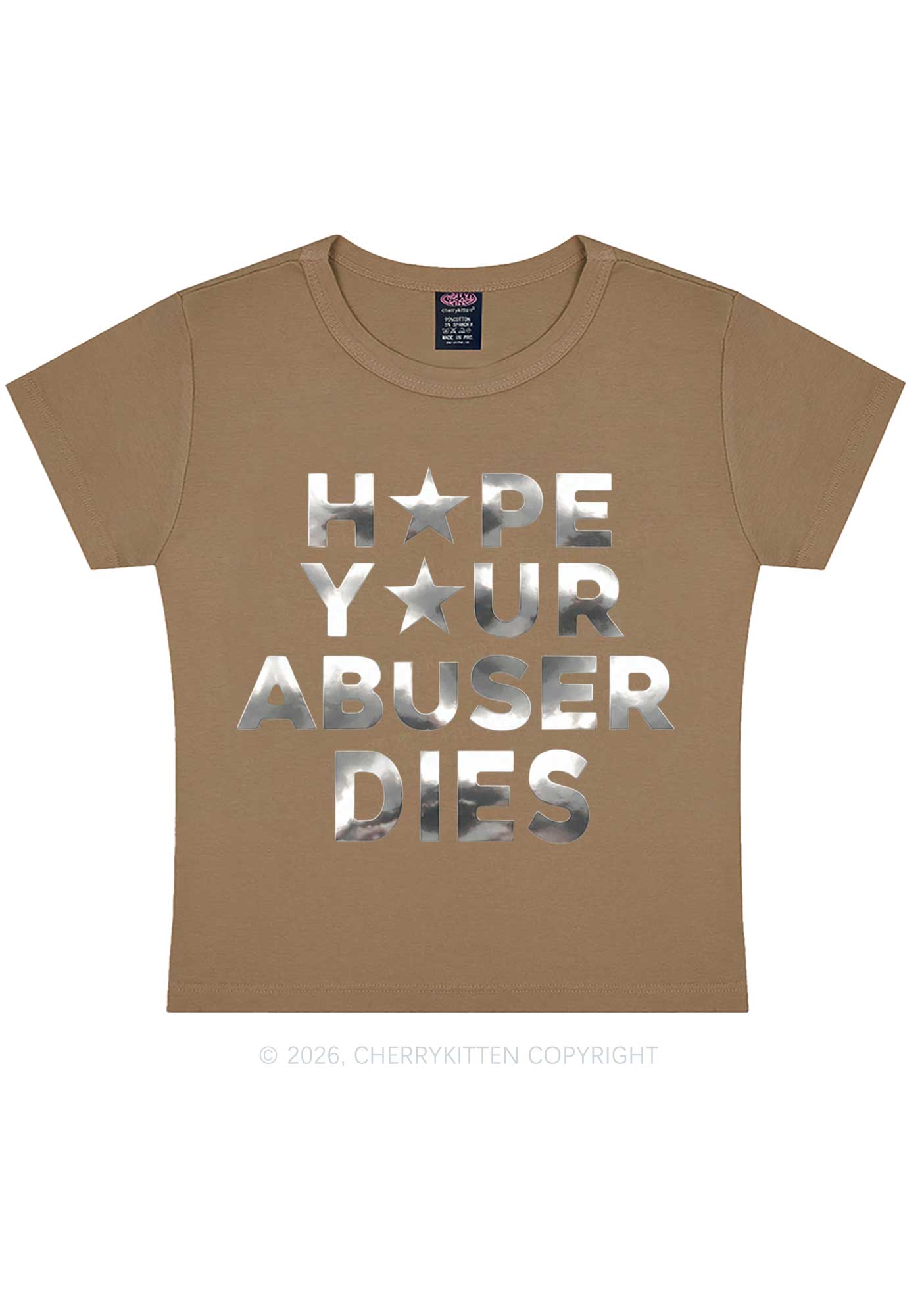 Abuser Dies Silver Foil Printed Y2K Baby Tee Cherrykitten