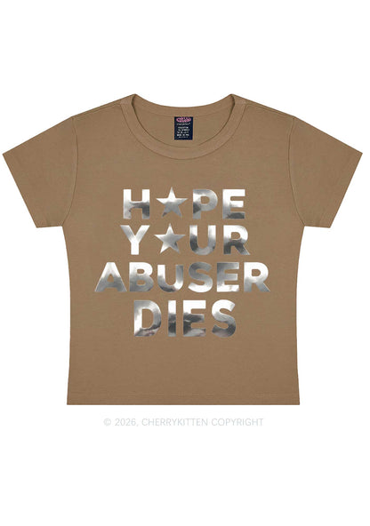 Abuser Dies Silver Foil Printed Y2K Baby Tee Cherrykitten
