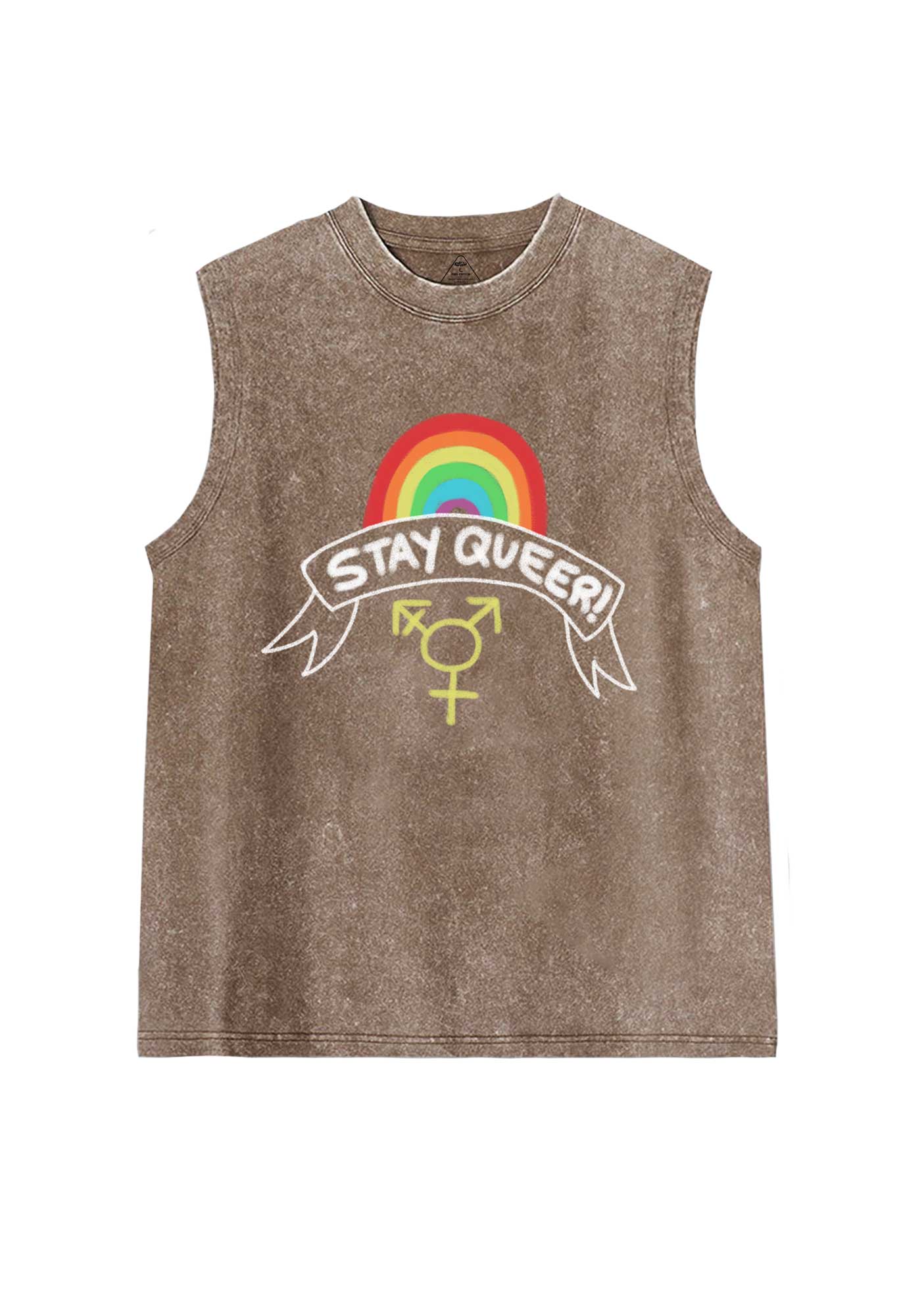 Stay Queer Pride Y2K Washed Muscle Tank Cherrykitten