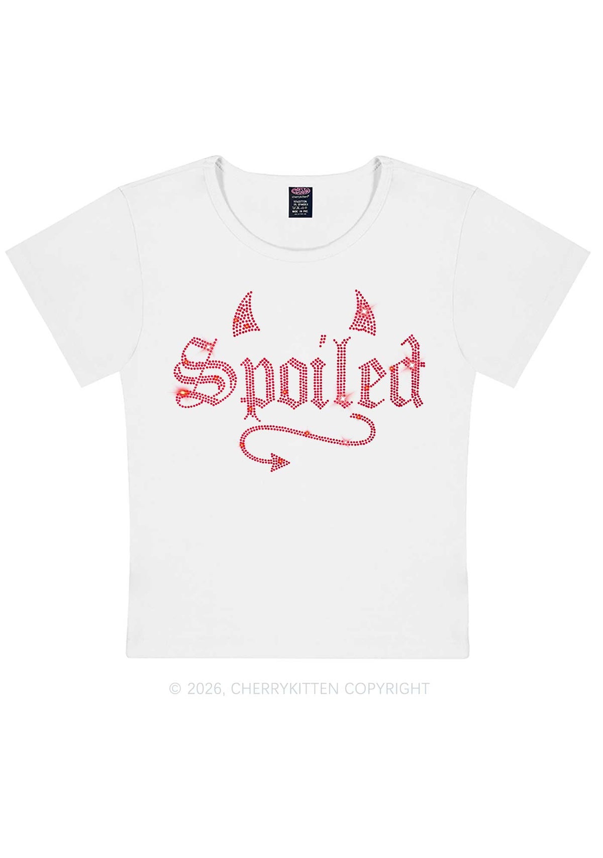 Rhinestone Spoiled Devil Horn Y2K Baby Tee Cherrykitten