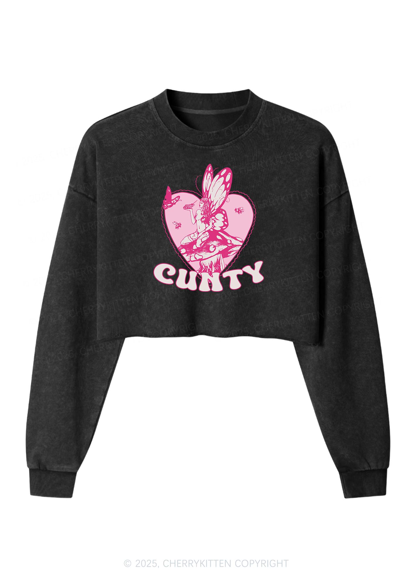 Butterfly Cxnty Y2K Crop Washed Sweatshirts Cherrykitten