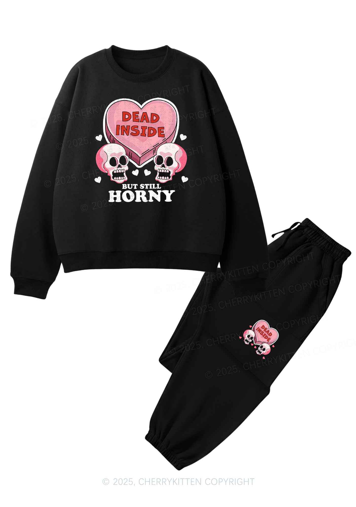 Halloween Dead Inside Y2K Fleece Sweatshirts Set Cherrykitten